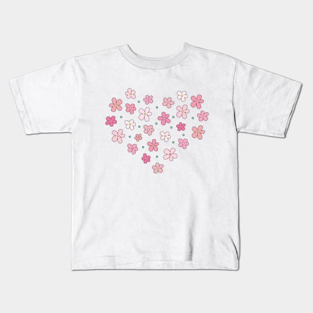 Sakura Cute Flowers Kawaii Aesthetic Heart Kids T-Shirt by CandyMoonDesign